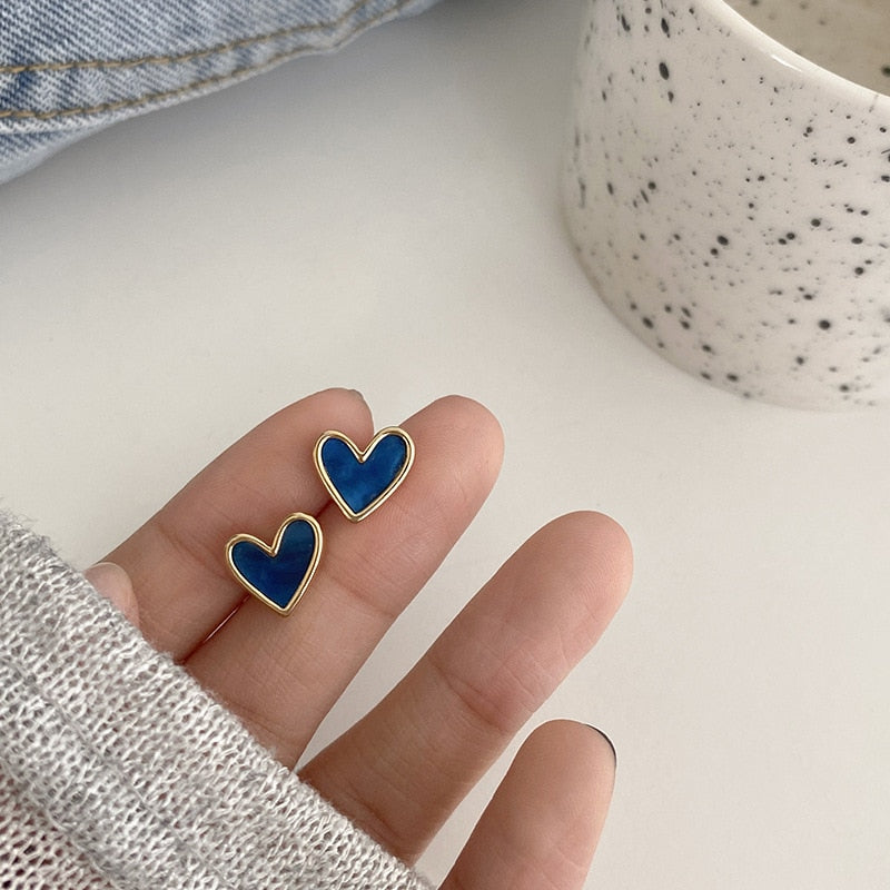 Sweet Acrylic Heart Stud Earrings Delicate Gold Color Cute Mini Ear Studs Trendy Ear Nails For Women Girls Wedding Jewelry Gift