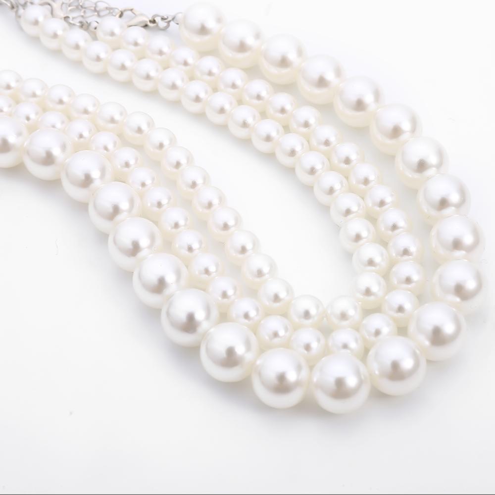 Multi-Layer White Imitation Pearl Necklace Bead Chain Punk Ladies Wedding Short Clavicle Necklac Girl Charm Banquet Jewelry