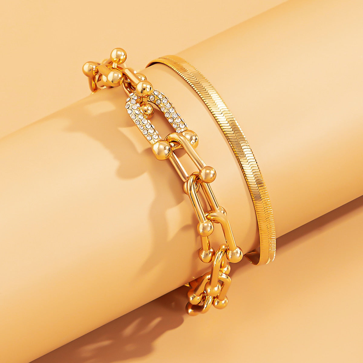 Fashion Statement Heavy Metal Bangle Bracelet Trendy Gold Color Copper Chain U Link Crystal Bracelet Pulseras Women Bijoux Gift