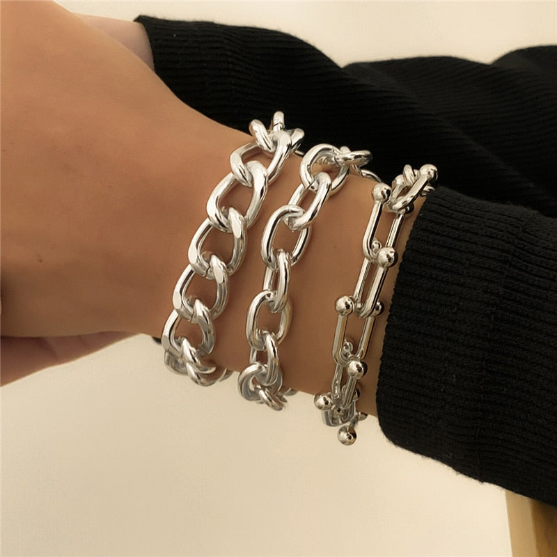 Fashion Statement Heavy Metal Bangle Bracelet Trendy Gold Color Copper Chain U Link Crystal Bracelet Pulseras Women Bijoux Gift