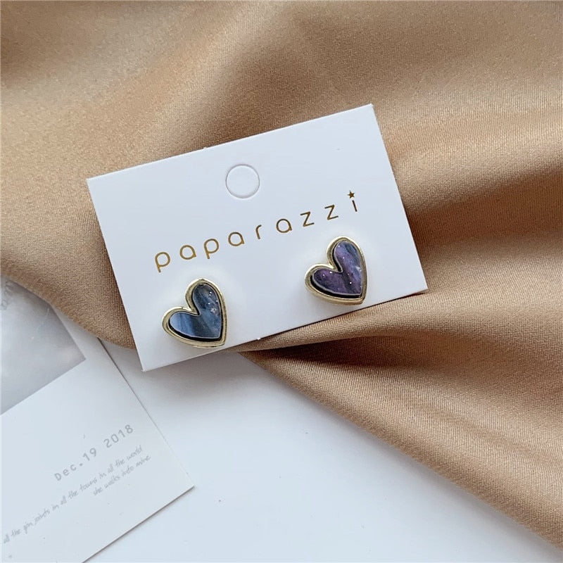 Sweet Acrylic Heart Stud Earrings Delicate Gold Color Cute Mini Ear Studs Trendy Ear Nails For Women Girls Wedding Jewelry Gift
