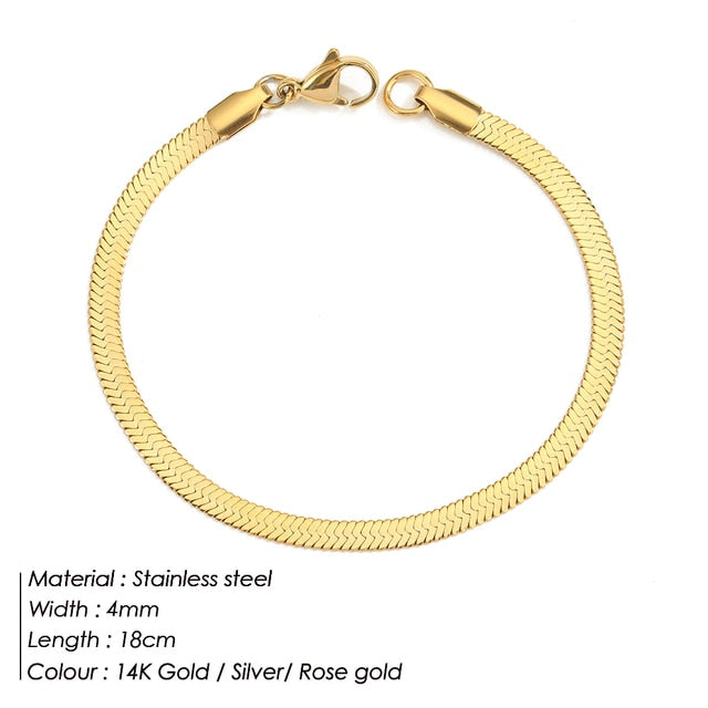 JUJIE 316L Stainless Steel Snake Chain Bracelet For Women Width 3/4/5MM Classic Chain Bracelets Jewelry Wholesale/Dropshipping