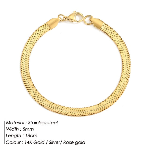 JUJIE 316L Stainless Steel Snake Chain Bracelet For Women Width 3/4/5MM Classic Chain Bracelets Jewelry Wholesale/Dropshipping