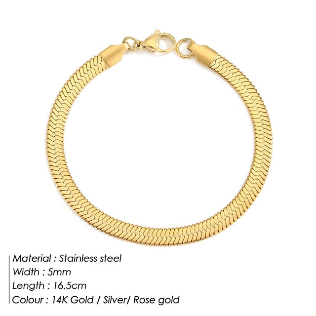 JUJIE 316L Stainless Steel Snake Chain Bracelet For Women Width 3/4/5MM Classic Chain Bracelets Jewelry Wholesale/Dropshipping