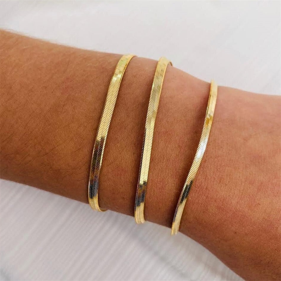 JUJIE 316L Stainless Steel Snake Chain Bracelet For Women Width 3/4/5MM Classic Chain Bracelets Jewelry Wholesale/Dropshipping