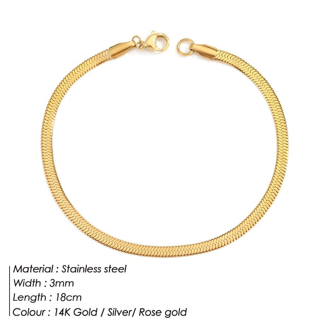 JUJIE 316L Stainless Steel Snake Chain Bracelet For Women Width 3/4/5MM Classic Chain Bracelets Jewelry Wholesale/Dropshipping