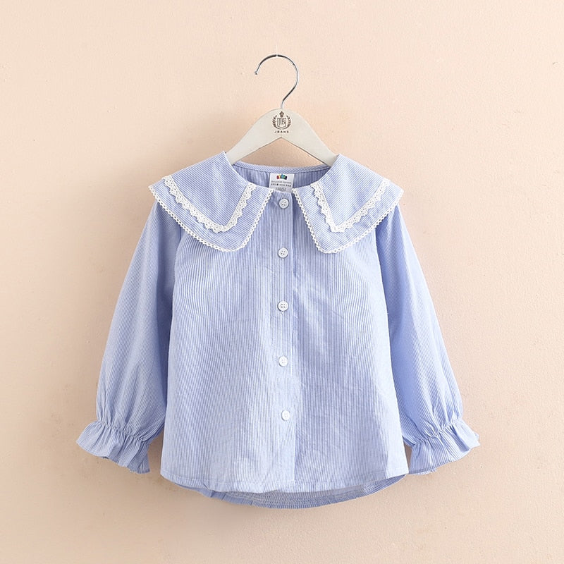 Children Clothing 2022 New Spring Autumn 2 3 4 6 8 10Years Child Turn-Down Neck Tops Kids Baby Girls Long Sleeve Blouse Shirt