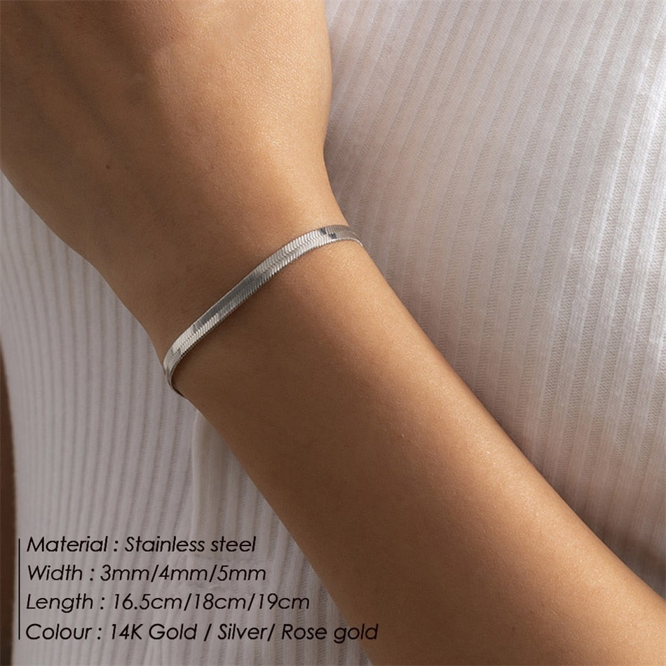 JUJIE 316L Stainless Steel Snake Chain Bracelet For Women Width 3/4/5MM Classic Chain Bracelets Jewelry Wholesale/Dropshipping
