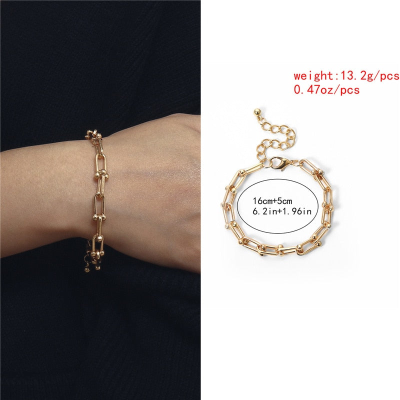 Fashion Statement Heavy Metal Bangle Bracelet Trendy Gold Color Copper Chain U Link Crystal Bracelet Pulseras Women Bijoux Gift