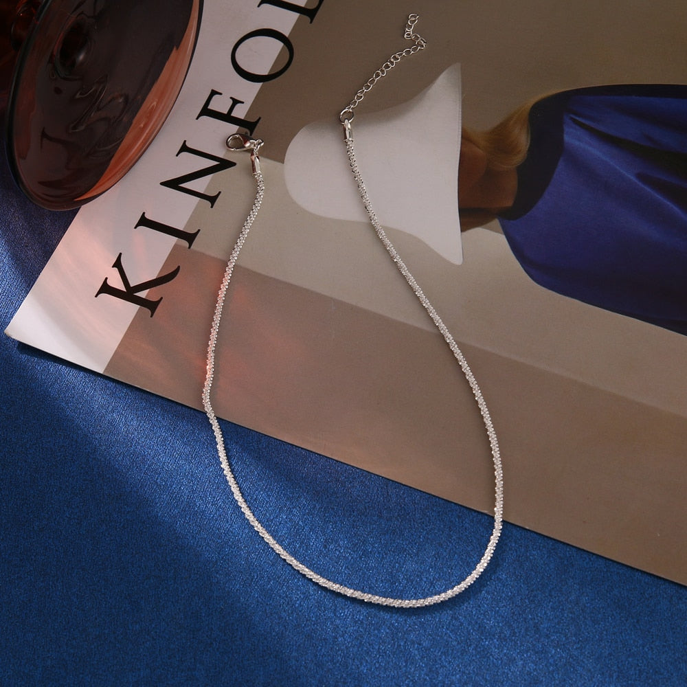 2023 New Popular Silver Colour Soft Sparkling Clavicle Chain Choker Necklace For Women Fine Jewelry Wedding Party Gift