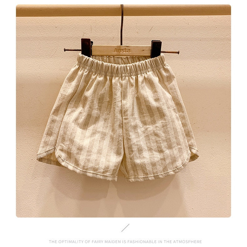 2023 Summer New Children Boy Girl Cotton And Linen Loose Shorts Pant Toddler Baby Cute Plaid Printed Pant 12M-5T