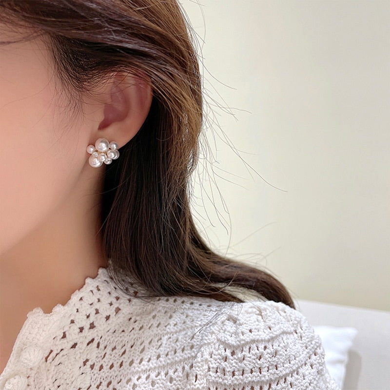 Elegant Romantic Unique Fireworks Pearl Stud Earrings For Woman Korean Fashion Jewelry Party Girl's Lady Temperament Accessories