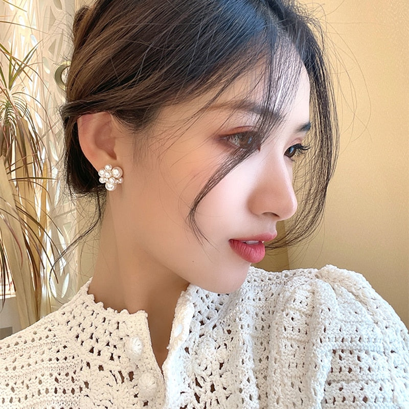 Elegant Romantic Unique Fireworks Pearl Stud Earrings For Woman Korean Fashion Jewelry Party Girl's Lady Temperament Accessories