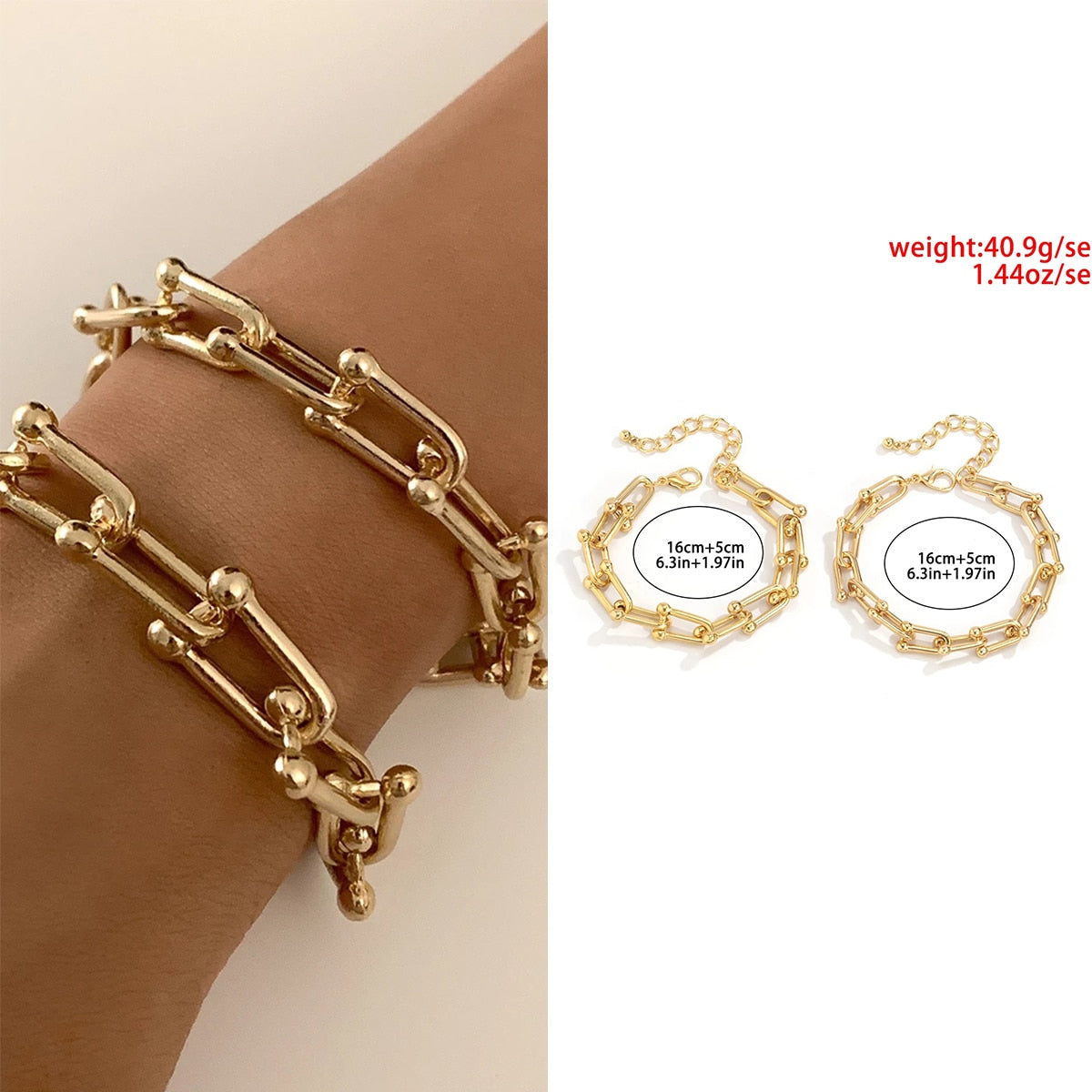 Fashion Statement Heavy Metal Bangle Bracelet Trendy Gold Color Copper Chain U Link Crystal Bracelet Pulseras Women Bijoux Gift