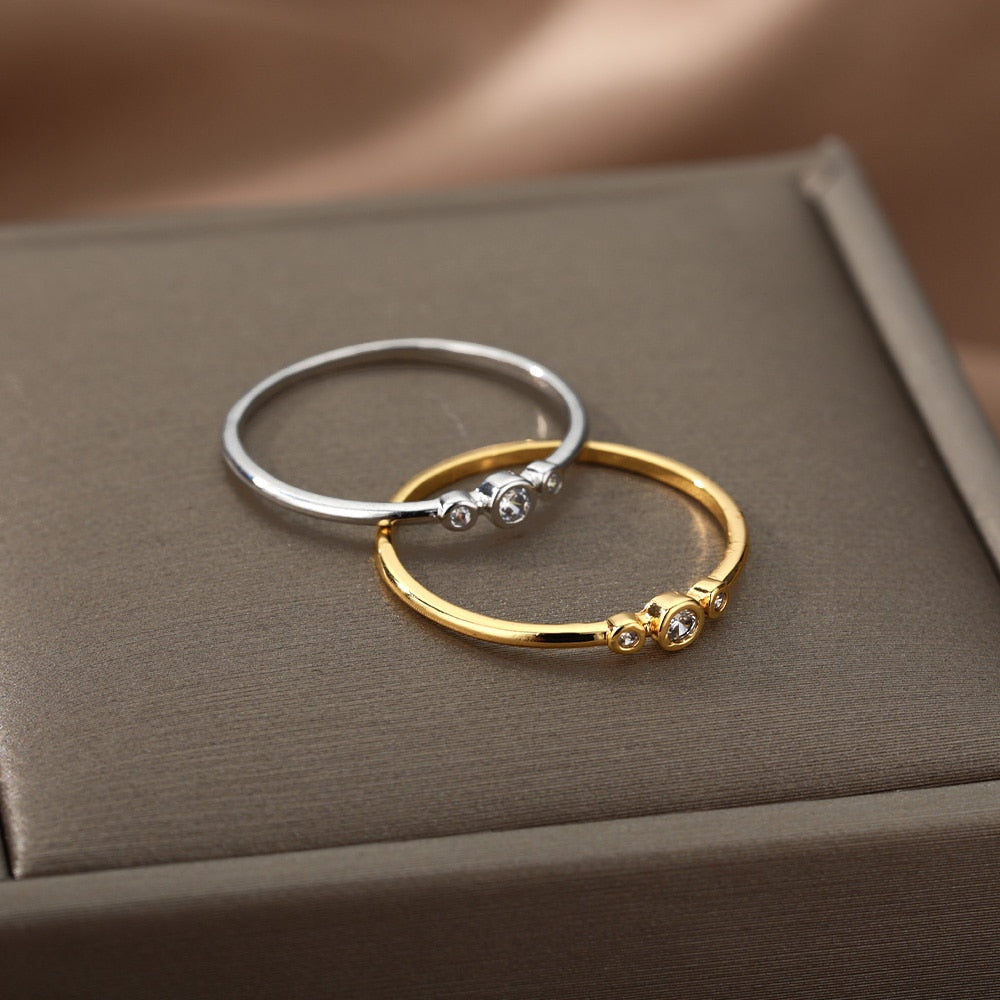 Zircon Engagement Wedding Rings For Women Gold Color Stainless Steel Ring Female 2023 Finger Jewelry Birthday Gift Free Shipping