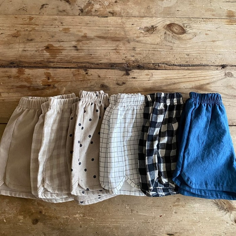 2023 Summer New Children Boy Girl Cotton And Linen Loose Shorts Pant Toddler Baby Cute Plaid Printed Pant 12M-5T