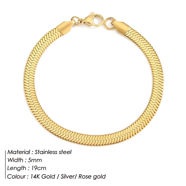 JUJIE 316L Stainless Steel Snake Chain Bracelet For Women Width 3/4/5MM Classic Chain Bracelets Jewelry Wholesale/Dropshipping