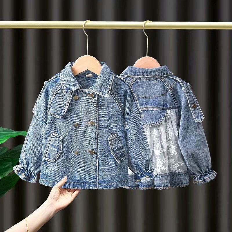 New Children's Denim Jackets Trench Jean Embroidery Jackets Girls Kids clothing baby Lace coat Casual outerwear Spring Autumn