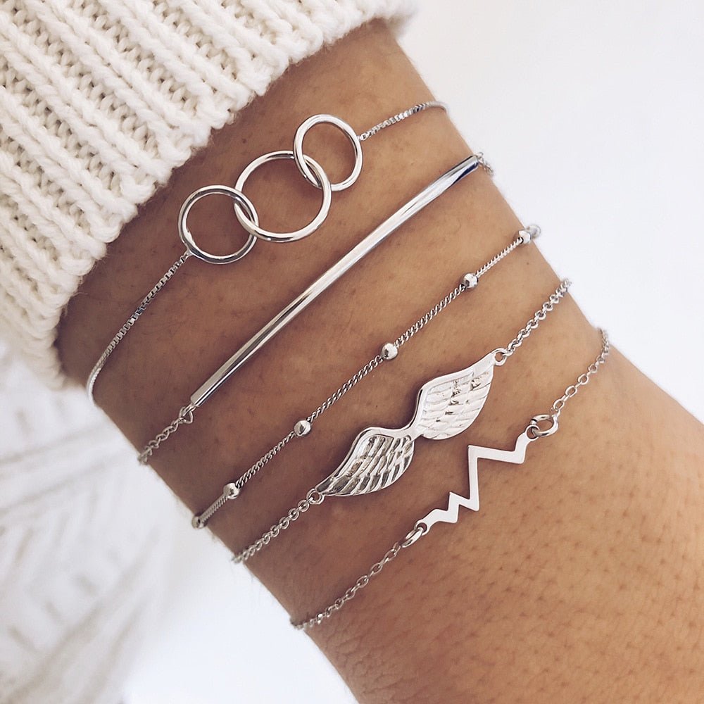 31 Styles Boho Mixed Leaves Letter Map Geometric Crystal Infinity Pentagram Shell Multi-layer Chain Bracelet Women Wholesale