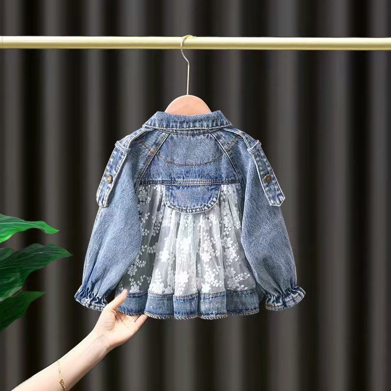 New Children's Denim Jackets Trench Jean Embroidery Jackets Girls Kids clothing baby Lace coat Casual outerwear Spring Autumn
