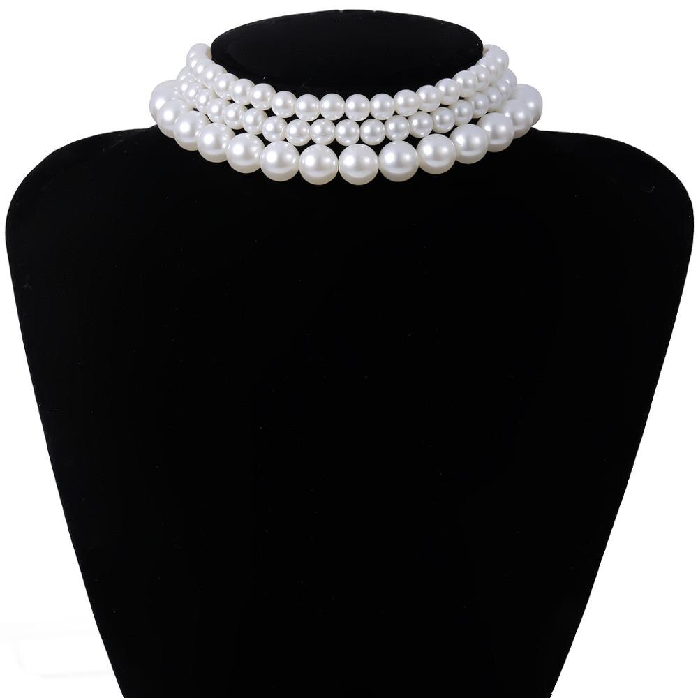 Multi-Layer White Imitation Pearl Necklace Bead Chain Punk Ladies Wedding Short Clavicle Necklac Girl Charm Banquet Jewelry