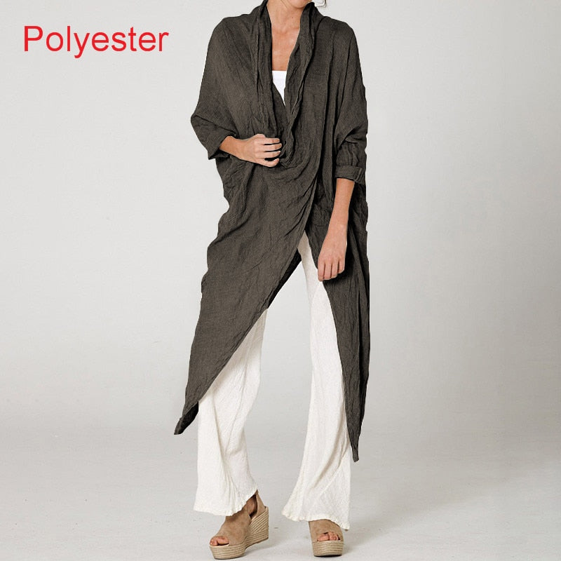 Celmia Autumn Women Tops Fashion Solid Blouses 2023 Vintage Long Shirts Casual Cowl Neck Long Sleeve Asymmetrical Party Blusas