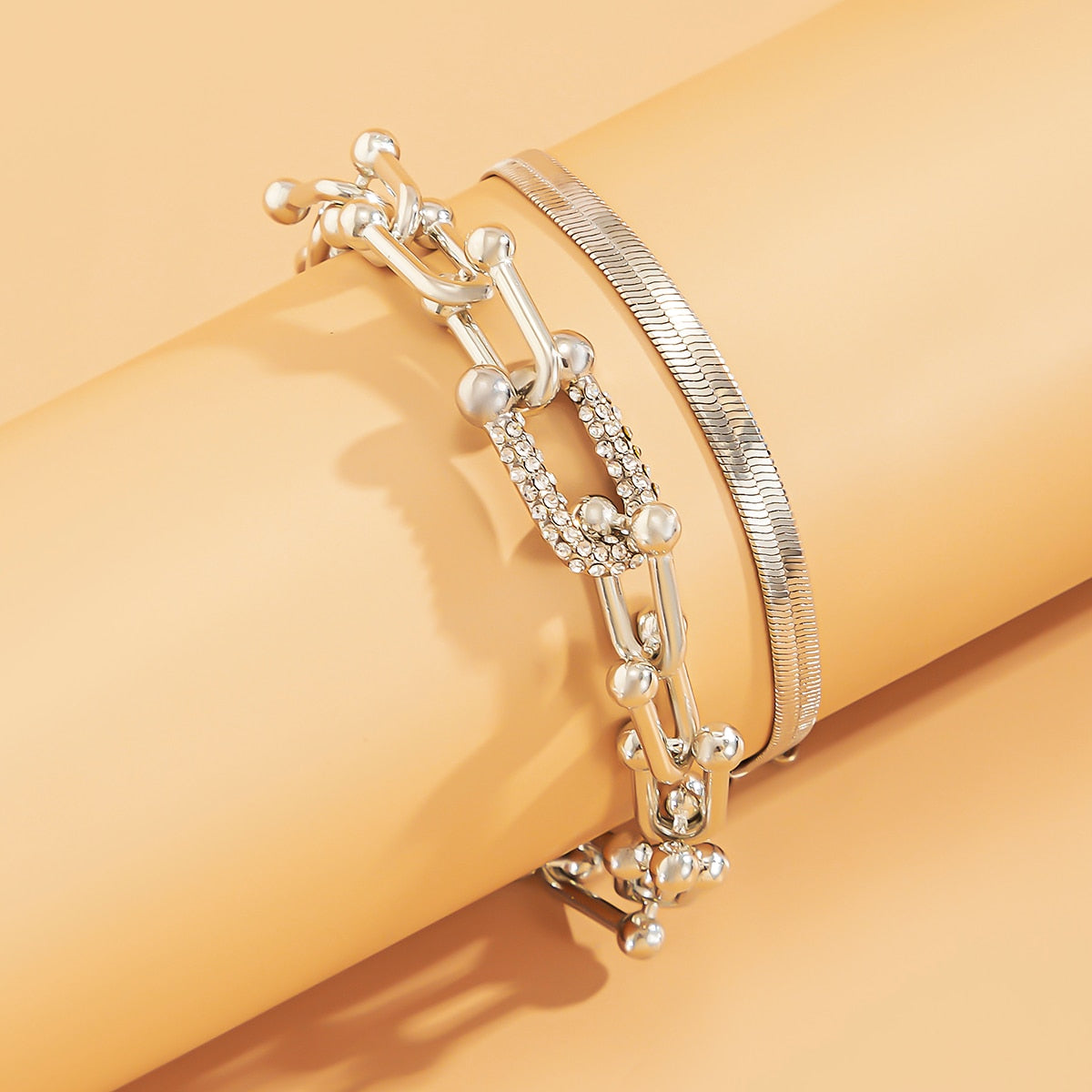Fashion Statement Heavy Metal Bangle Bracelet Trendy Gold Color Copper Chain U Link Crystal Bracelet Pulseras Women Bijoux Gift