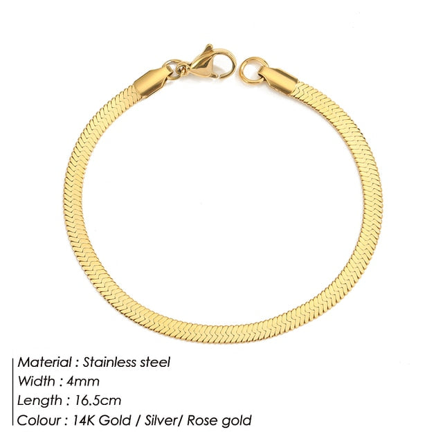 JUJIE 316L Stainless Steel Snake Chain Bracelet For Women Width 3/4/5MM Classic Chain Bracelets Jewelry Wholesale/Dropshipping
