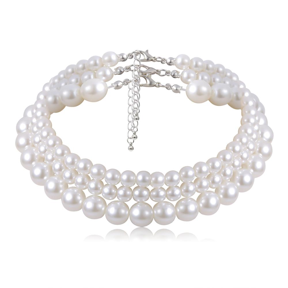 Multi-Layer White Imitation Pearl Necklace Bead Chain Punk Ladies Wedding Short Clavicle Necklac Girl Charm Banquet Jewelry