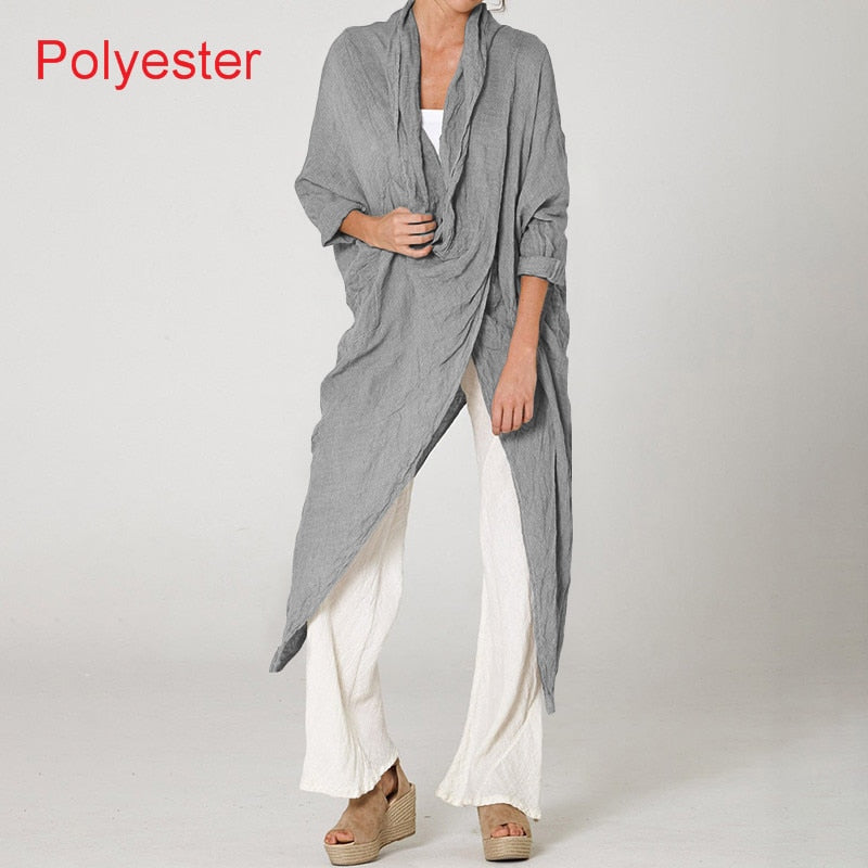 Celmia Autumn Women Tops Fashion Solid Blouses 2023 Vintage Long Shirts Casual Cowl Neck Long Sleeve Asymmetrical Party Blusas