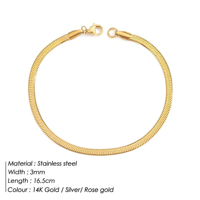 JUJIE 316L Stainless Steel Snake Chain Bracelet For Women Width 3/4/5MM Classic Chain Bracelets Jewelry Wholesale/Dropshipping
