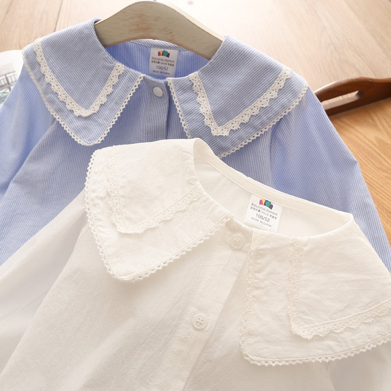 Children Clothing 2022 New Spring Autumn 2 3 4 6 8 10Years Child Turn-Down Neck Tops Kids Baby Girls Long Sleeve Blouse Shirt