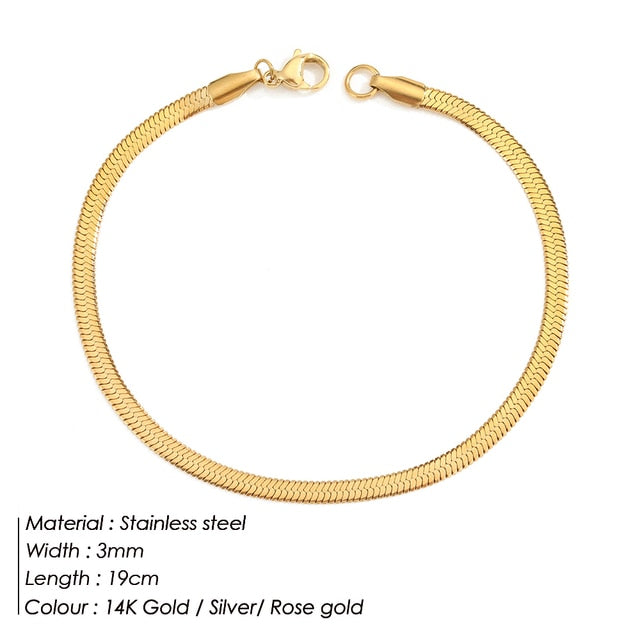 JUJIE 316L Stainless Steel Snake Chain Bracelet For Women Width 3/4/5MM Classic Chain Bracelets Jewelry Wholesale/Dropshipping