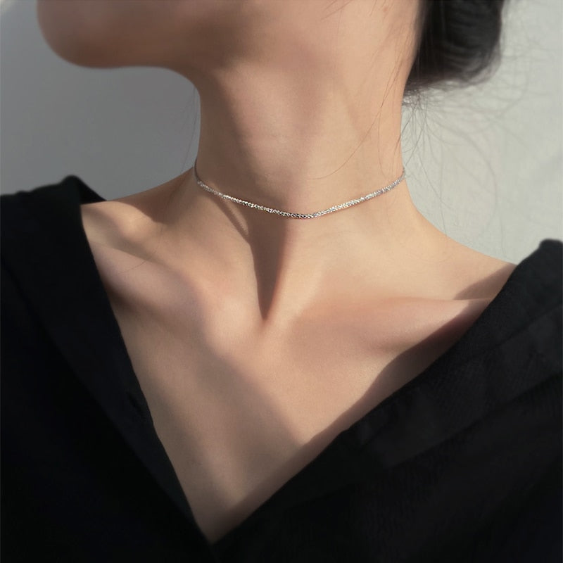 2023 New Popular Silver Colour Soft Sparkling Clavicle Chain Choker Necklace For Women Fine Jewelry Wedding Party Gift