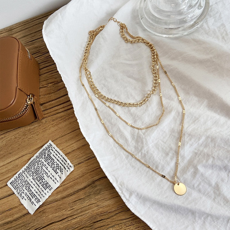 Vintage Pendant Necklace for Women Gold Color Chain Multilayer Bohemian Coins Necklaces Girls Collier Femme Collares Jewelry