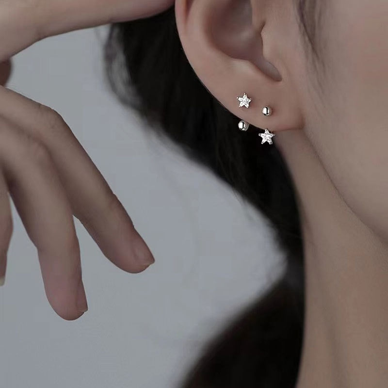 2PC Stainless Steel Gold Color Minimal Crystal Star Ear Studs Earring Women Korean Helix Studs Tragus Cartilage Piercing Jewelry