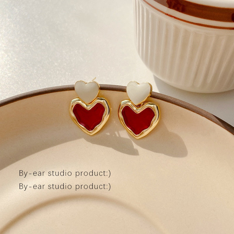 Cute Korean Earrings Heart Bling Zircon Stone Rose Gold Color Stud Earring for Women Fashion Jewelry 2022 New Gift
