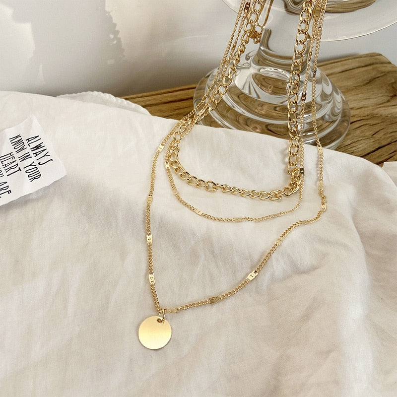 Vintage Pendant Necklace for Women Gold Color Chain Multilayer Bohemian Coins Necklaces Girls Collier Femme Collares Jewelry