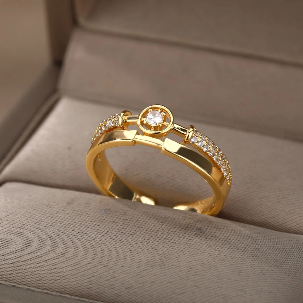 Zircon Engagement Wedding Rings For Women Gold Color Stainless Steel Ring Female 2023 Finger Jewelry Birthday Gift Free Shipping