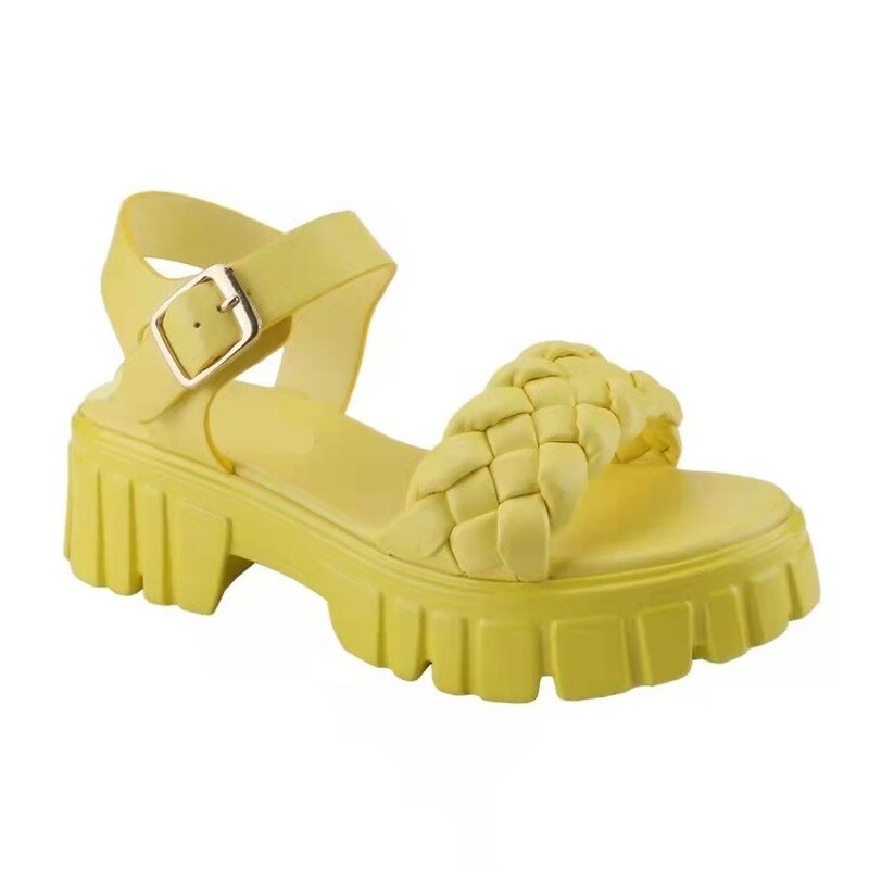 Elegant Women Leather Sandals 2022 New Summer Diamond Lattice Sandals Casual Flat Bottom Platform Sandals Women Sandalias