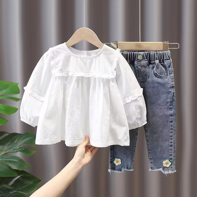 New Children's Denim Jackets Trench Jean Embroidery Jackets Girls Kids clothing baby Lace coat Casual outerwear Spring Autumn