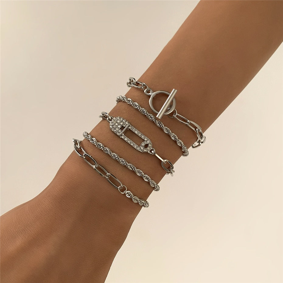 Fashion Statement Heavy Metal Bangle Bracelet Trendy Gold Color Copper Chain U Link Crystal Bracelet Pulseras Women Bijoux Gift