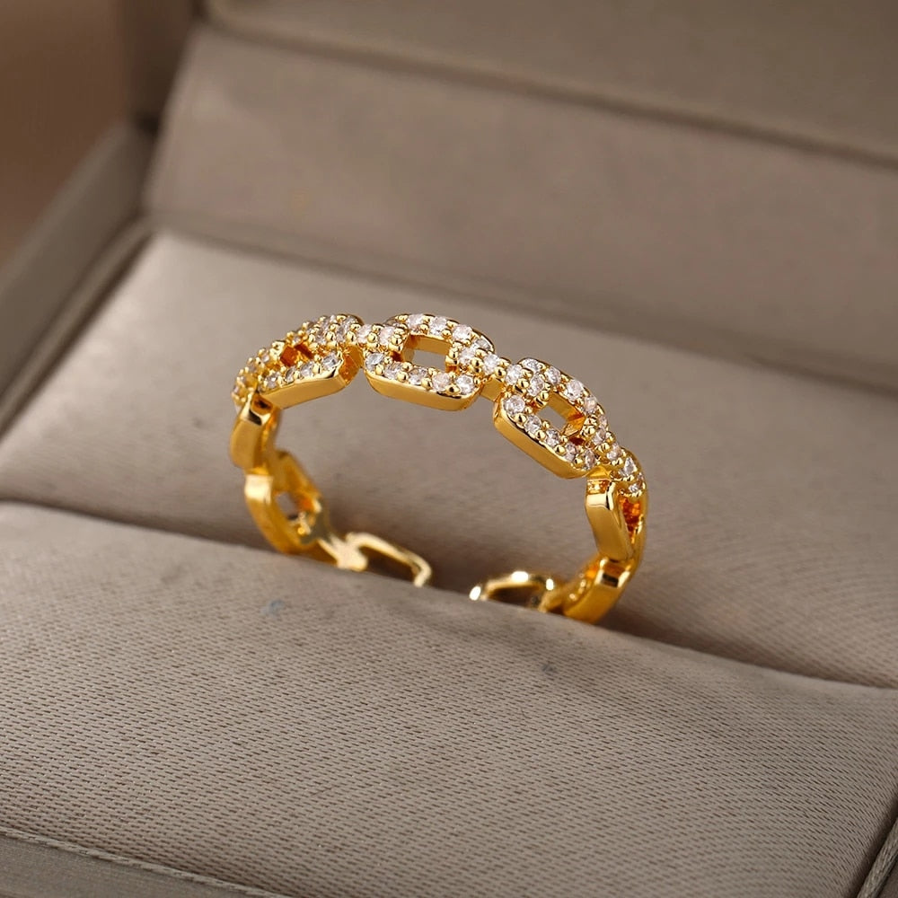 Zircon Engagement Wedding Rings For Women Gold Color Stainless Steel Ring Female 2023 Finger Jewelry Birthday Gift Free Shipping