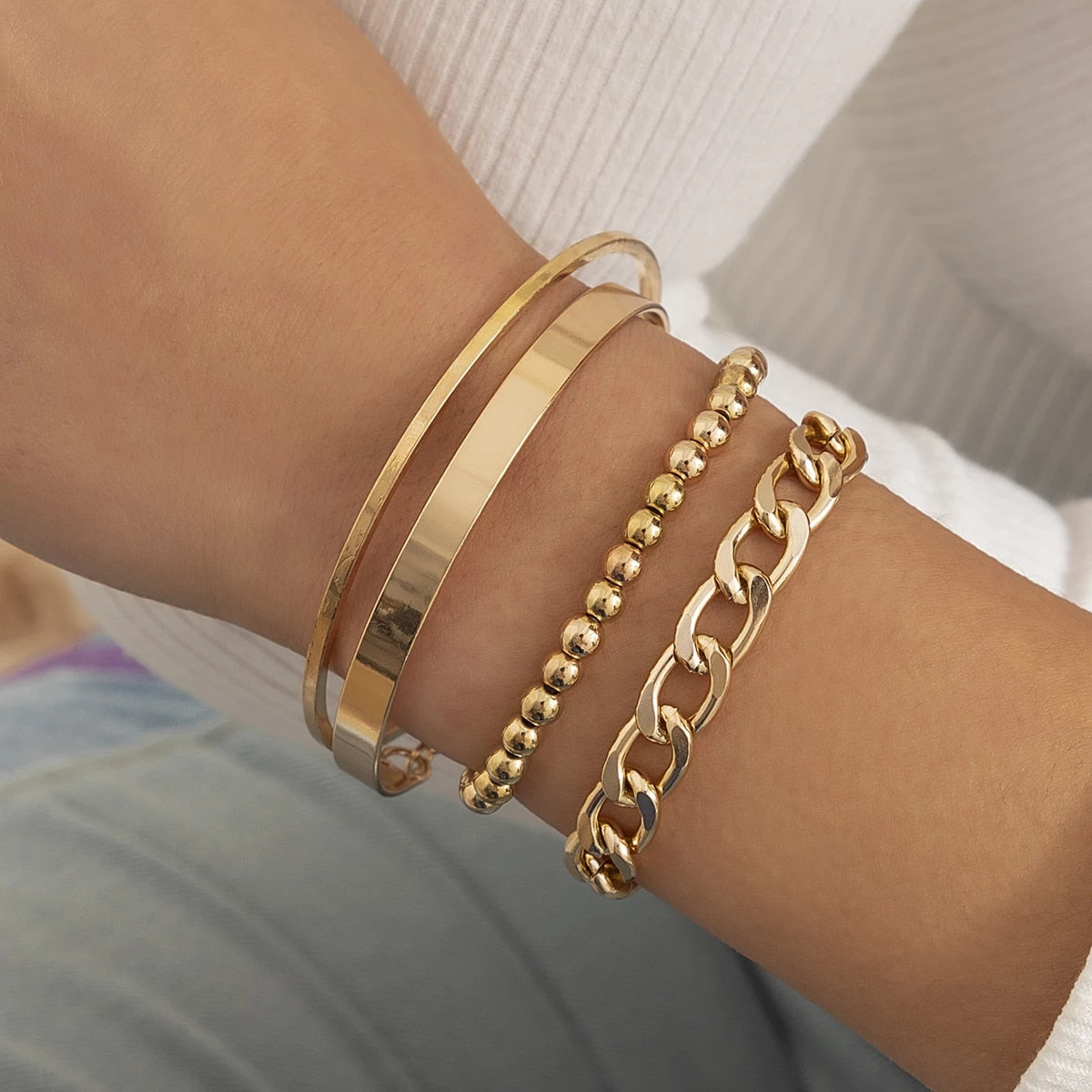 Fashion Statement Heavy Metal Bangle Bracelet Trendy Gold Color Copper Chain U Link Crystal Bracelet Pulseras Women Bijoux Gift