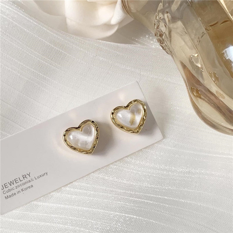Cute Korean Earrings Heart Bling Zircon Stone Rose Gold Color Stud Earring for Women Fashion Jewelry 2022 New Gift