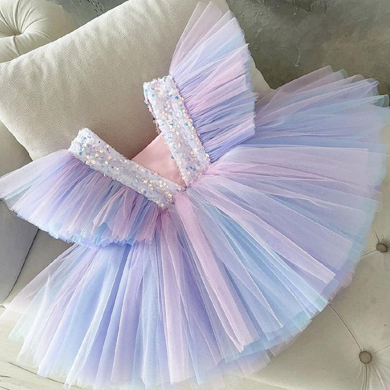 Girls Rainbow Unicorn Princess Dress Cake Layers Tutu Prom Gown For Kids Children Wedding Evening Formal Party Pageant Vestidos