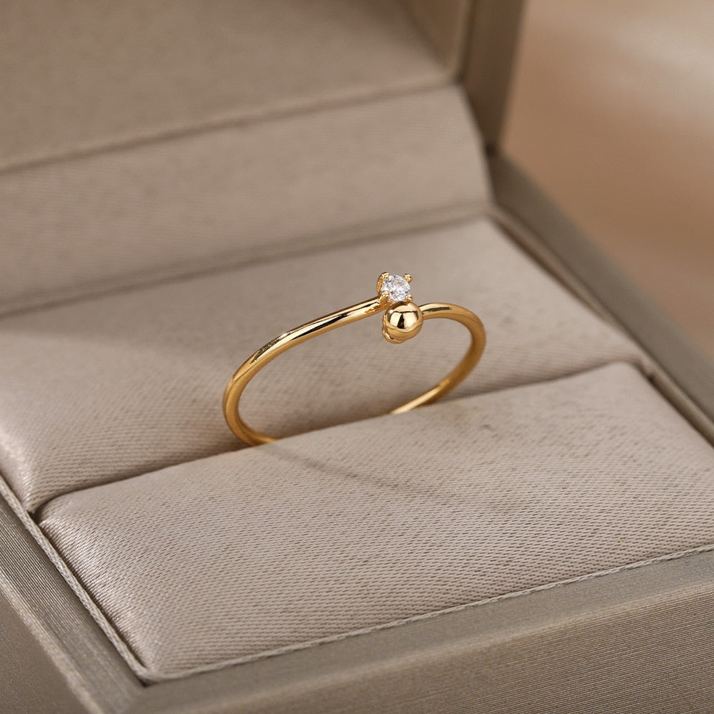 Zircon Engagement Wedding Rings For Women Gold Color Stainless Steel Ring Female 2023 Finger Jewelry Birthday Gift Free Shipping