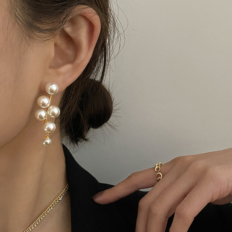 2022 New Elegant Metal Heart-Shaped Back Hanging Pearl Earrings Korean Fashion Jewelry For Woman Girls Accessories Wholesale