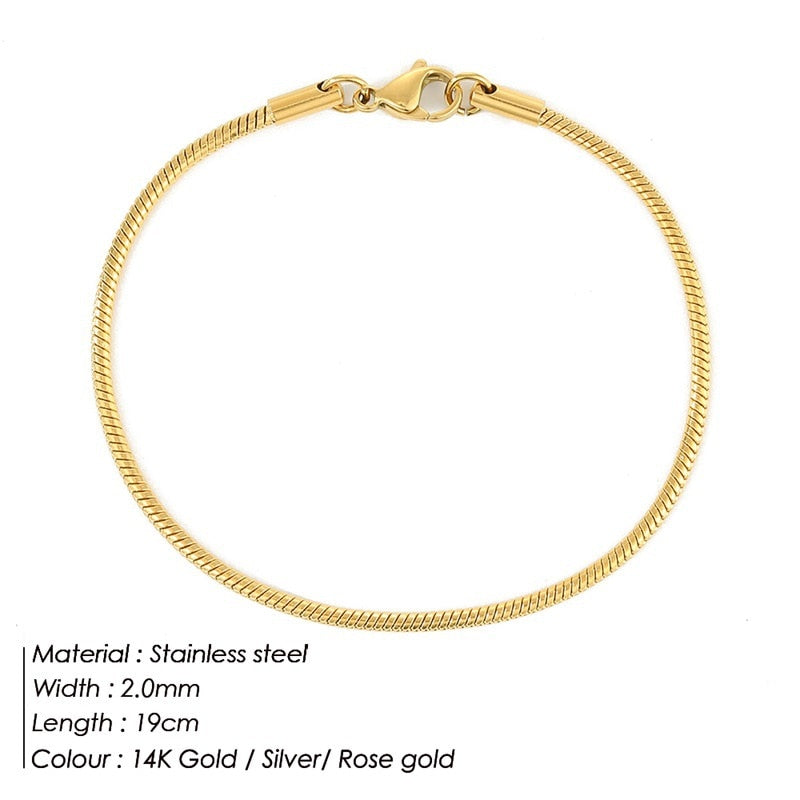 JUJIE 316L Stainless Steel Snake Chain Bracelet For Women Width 3/4/5MM Classic Chain Bracelets Jewelry Wholesale/Dropshipping