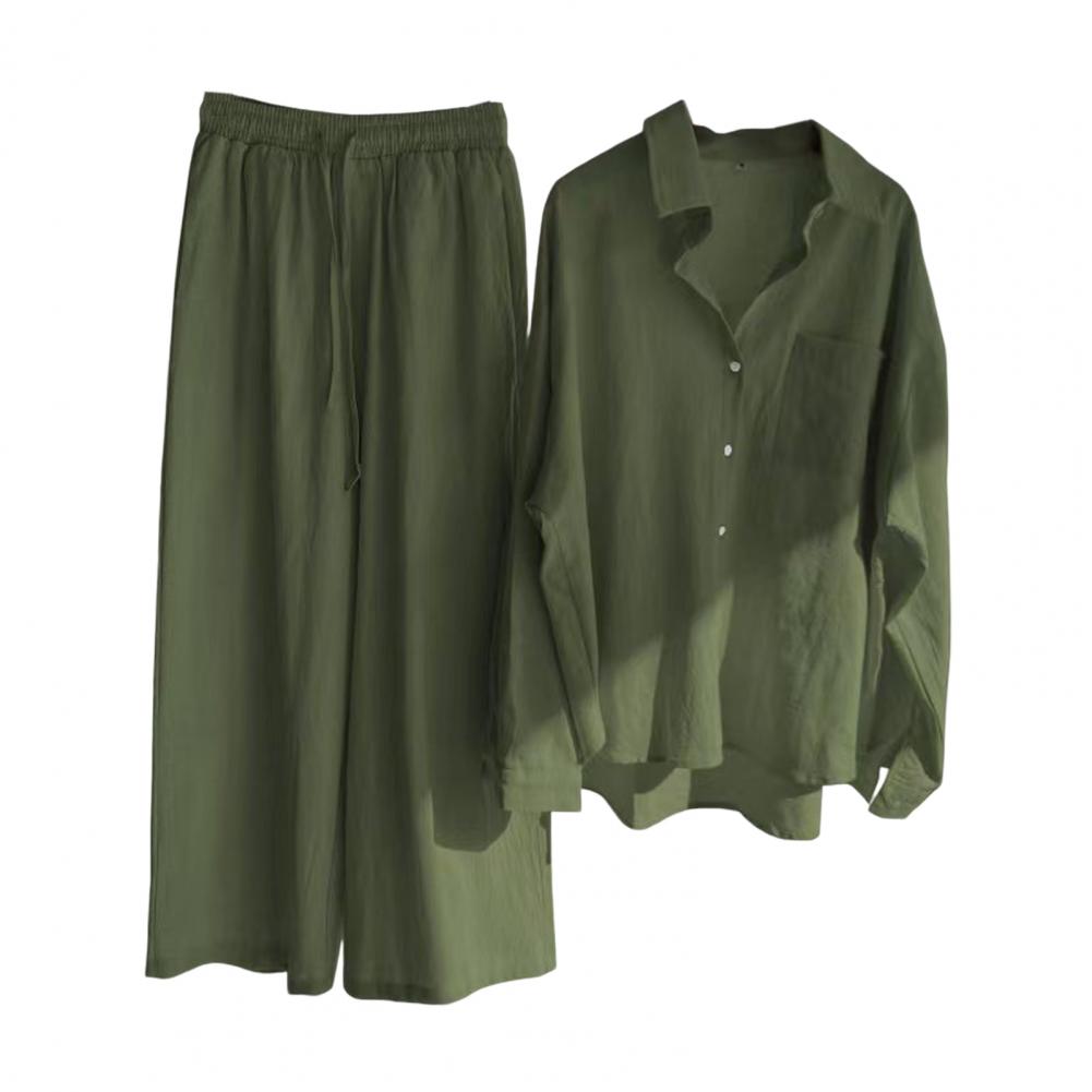 5XL Oversize Fall Blouse Trousers Suit Women's Outfit 2022 Cotton Linen Shirt High Waist Wide Leg Pants Set Women's Summer Suit